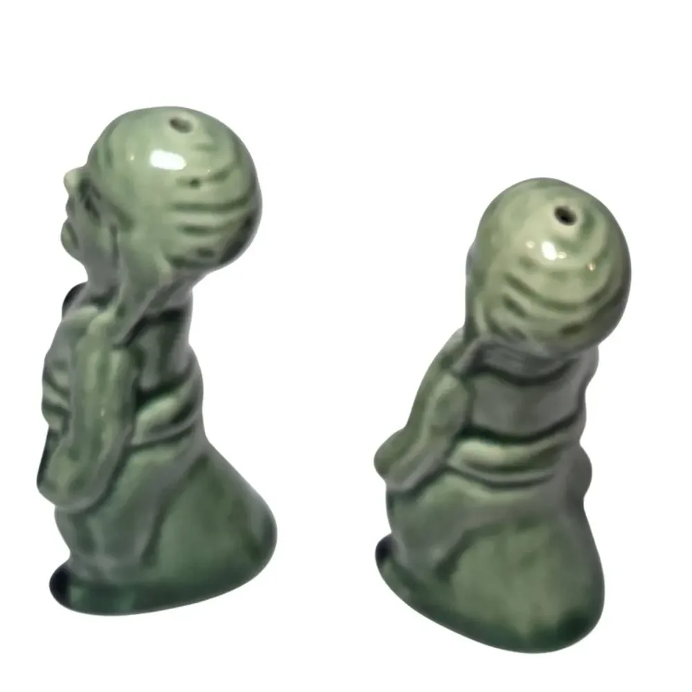 Vintage MCM Green Pirate Salt & Pepper Shakers Ceramic Figural Pair